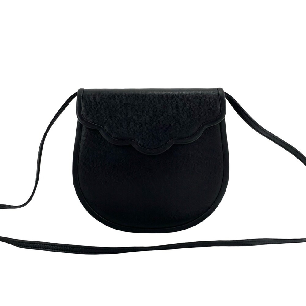 YVES SAINT LAURENT Vintage Leather Scalloped Shoulder Bag, Black, Item No. 29747